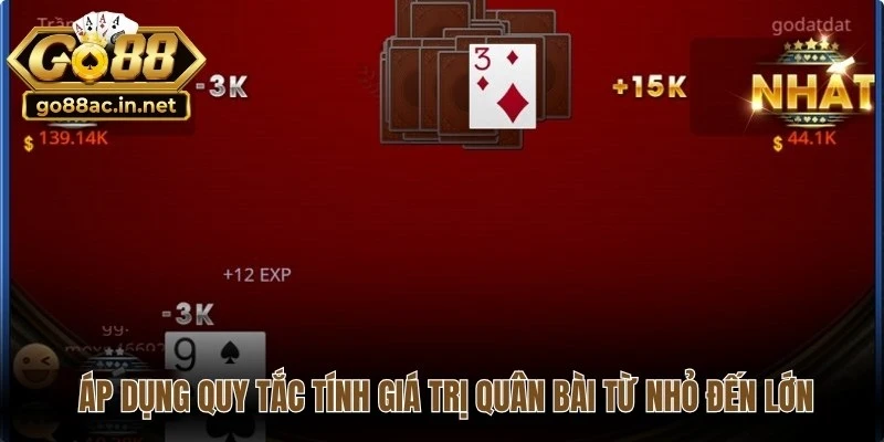 Tiến lên miền Nam áp dụng quy tắc tính giá trị quân bài từ nhỏ đến lớn 